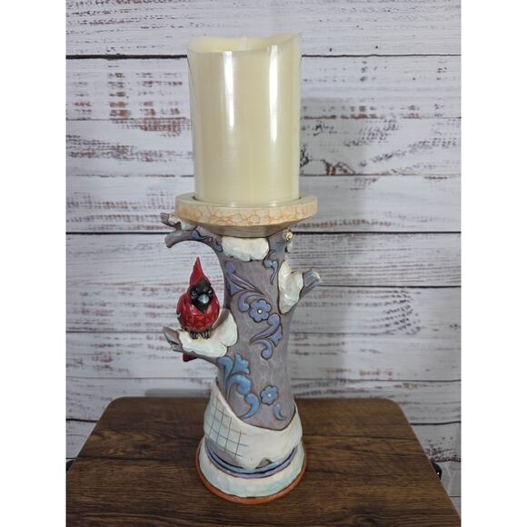 Jim Shore Heartwood Creek Candle Holder Featuring Red Cardinal Perched - Picture 1 of 8